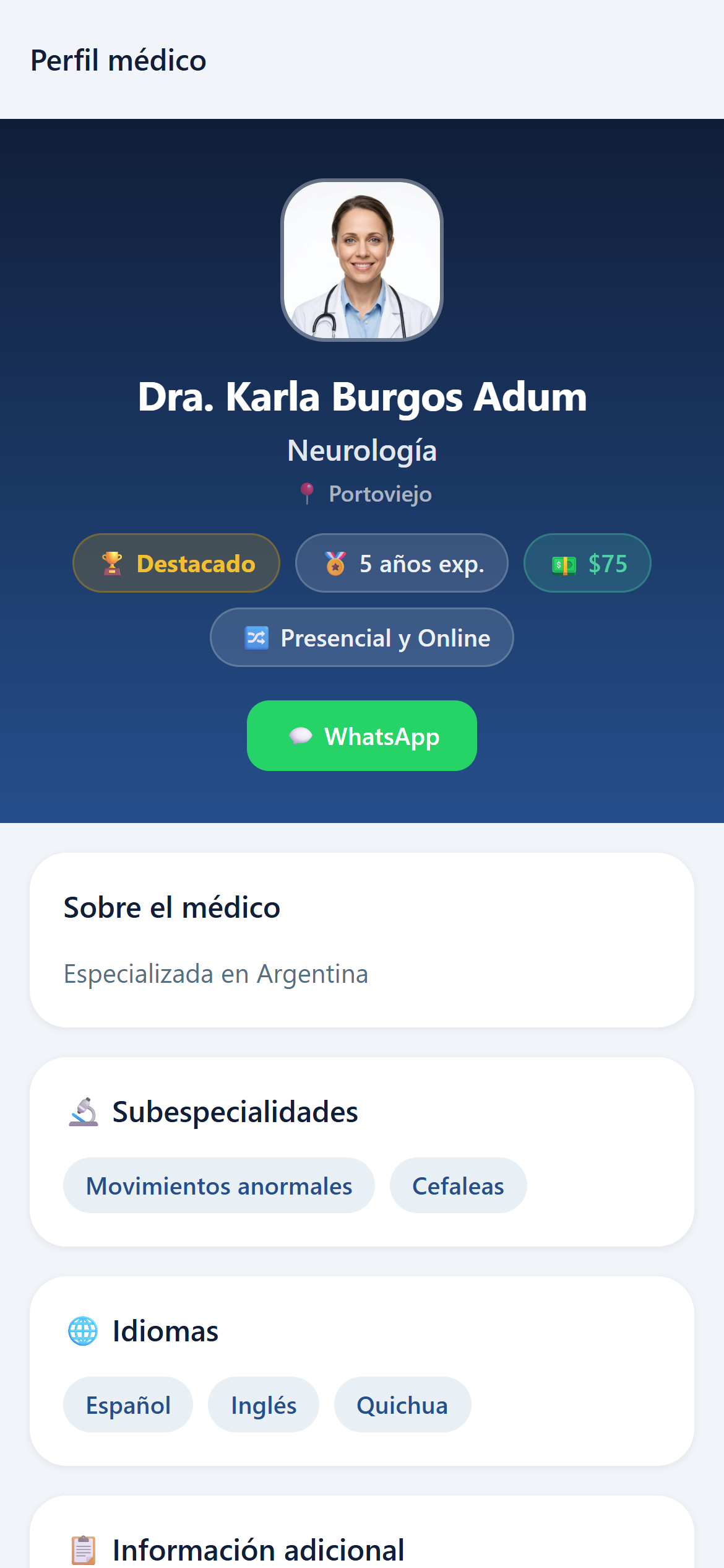 Perfil de médico especialista verificado en MedLink